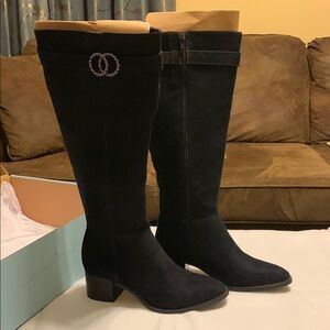Elegant Black Suede Knee-High Women's Boots
